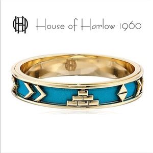 14K Gold House of Harlow 1960 Aztec Suede Bangle